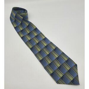 Vintage 90s Grateful Dead Tie Gray Green Big Railroad Blue Rectangle Printed Tie